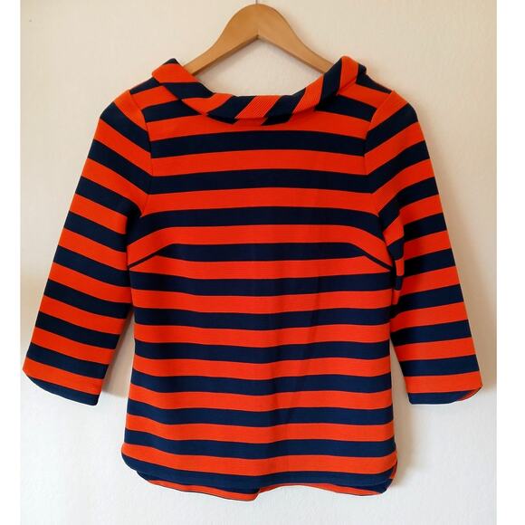 Boden High Roll Neck Orange and Navy Striped Top - Picture 1 of 5